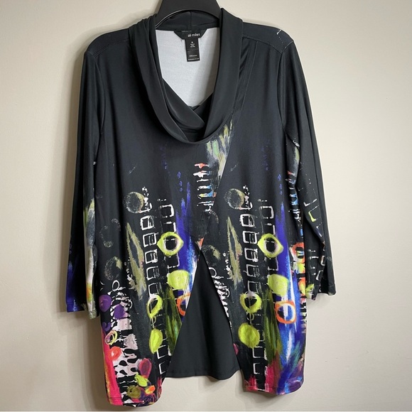 Women's Medium Ali Miles Multicolor Top Artsy Vibrant Unique Abstract - Picture 1 of 4
